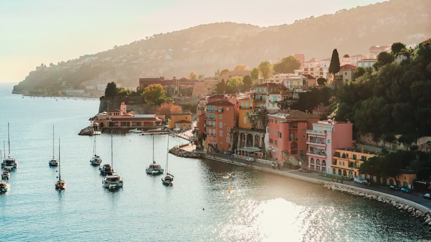 Bay on the Cote d'Azur near Nice at golden hour
